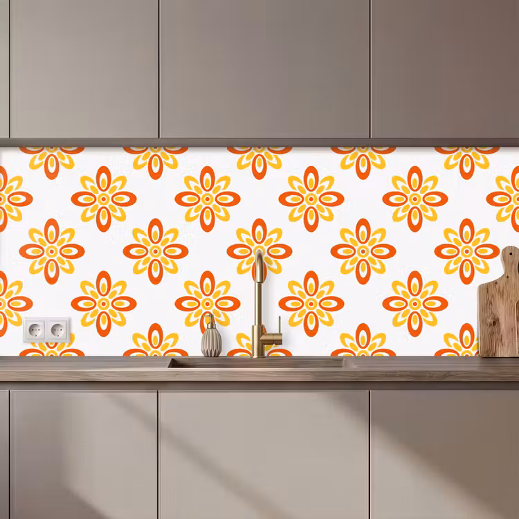 Kitchen splashback - Pattern - 70s - Flowers - Orange — 1