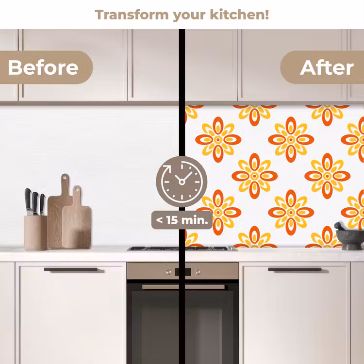 Kitchen splashback - Pattern - 70s - Flowers - Orange — 3