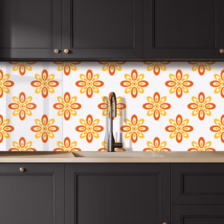 Kitchen splashback - Pattern - 70s - Flowers - Orange — 6