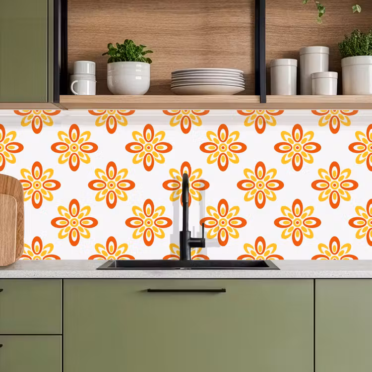 Kitchen splashback - Pattern - 70s - Flowers - Orange — 8