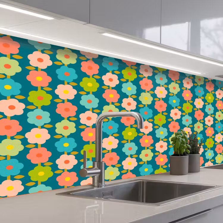 Kitchen splashback - Pattern - Flowers - Retro - 70s — 2