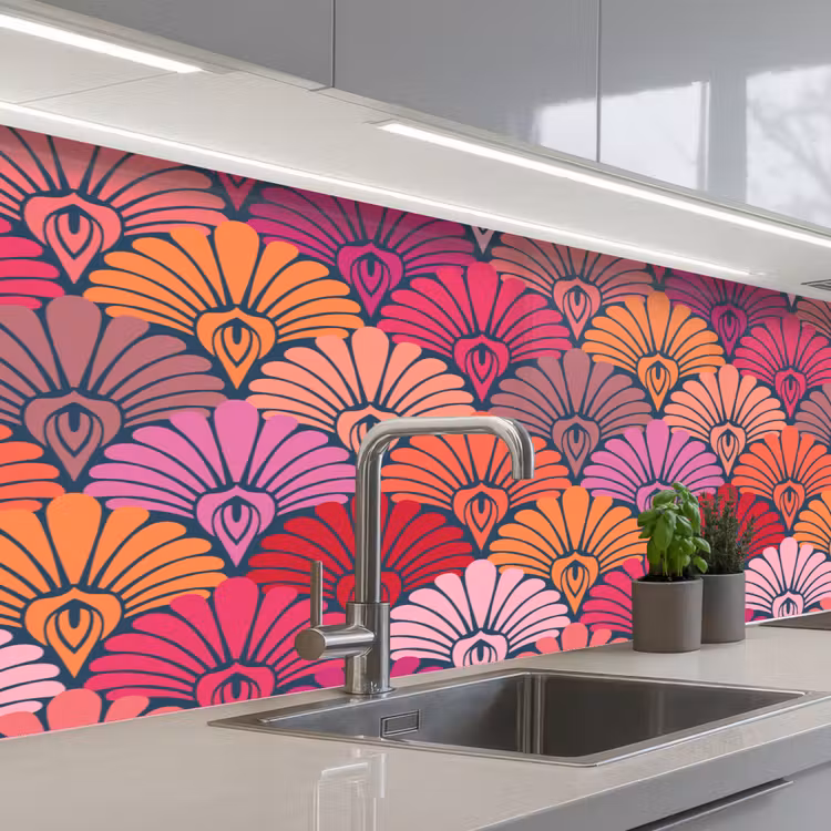Kitchen splashback - Patterns - Art Deco - Pink - Flowers — 2