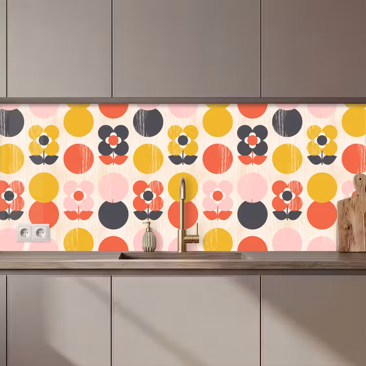 Kitchen splashback - Retro - Design - Flowers - Pastel — 1