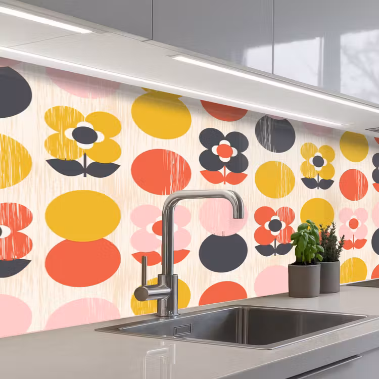 Kitchen splashback - Retro - Design - Flowers - Pastel — 2