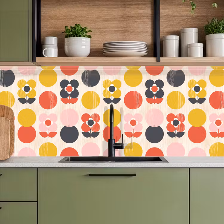 Kitchen splashback - Retro - Design - Flowers - Pastel — 8