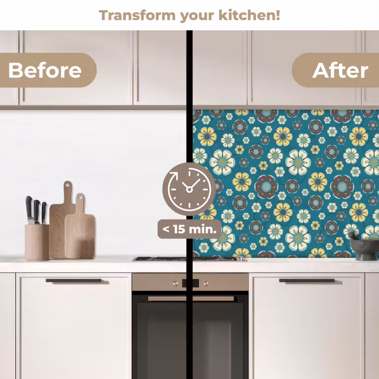 Kitchen splashback - Retro - Flowers - Patterns - Blue — 3