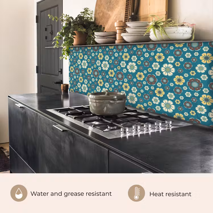 Kitchen splashback - Retro - Flowers - Patterns - Blue — 5