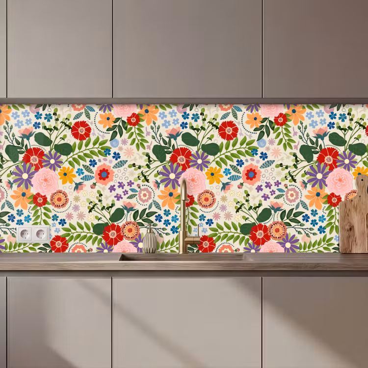 Kitchen splashback - Leaves - Flowers - Design — 1