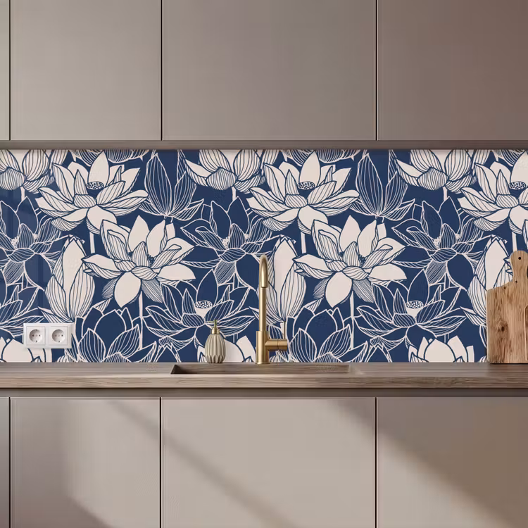 Kitchen splashback - Lotus - Blue - Patterns — 1