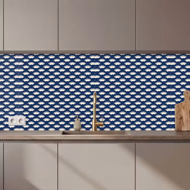 Kitchen splashback - Japanese - Blue - White - Patterns — 1
