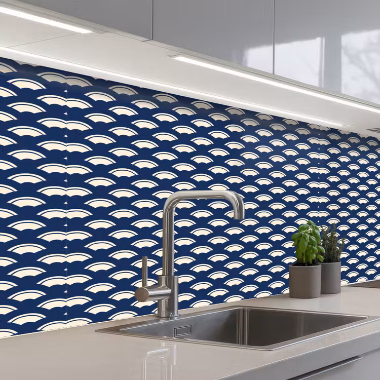 Kitchen splashback - Japanese - Blue - White - Patterns — 2