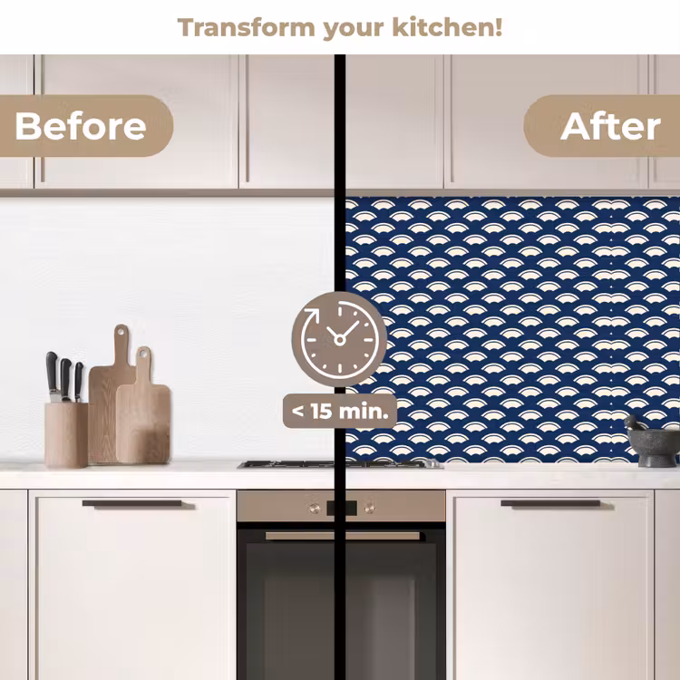 Kitchen splashback - Japanese - Blue - White - Patterns — 3