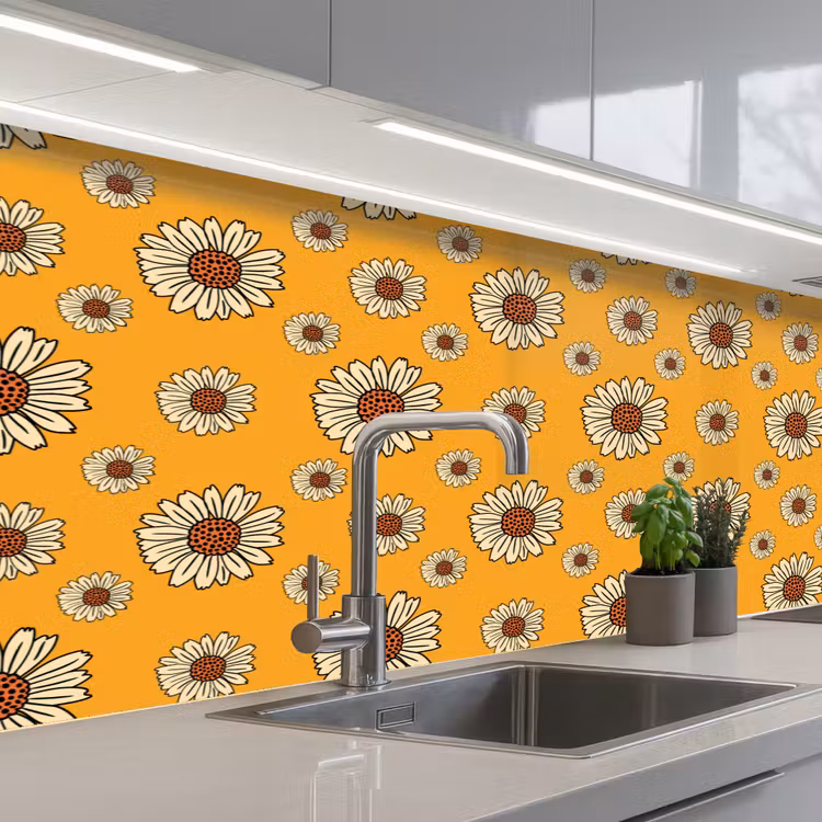 Kitchen splashback - Patterns - Vintage - Flowers - Yellow — 2