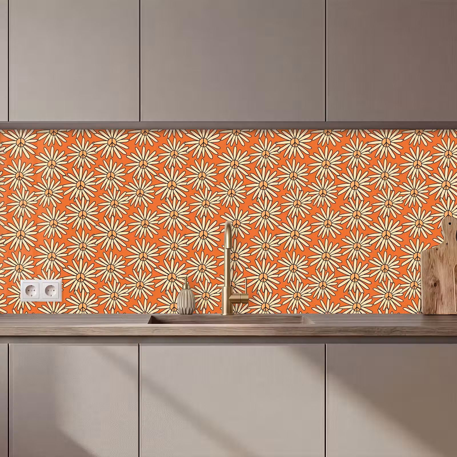 Kitchen splashback - Patterns - Vintage - Flower - Orange — 1