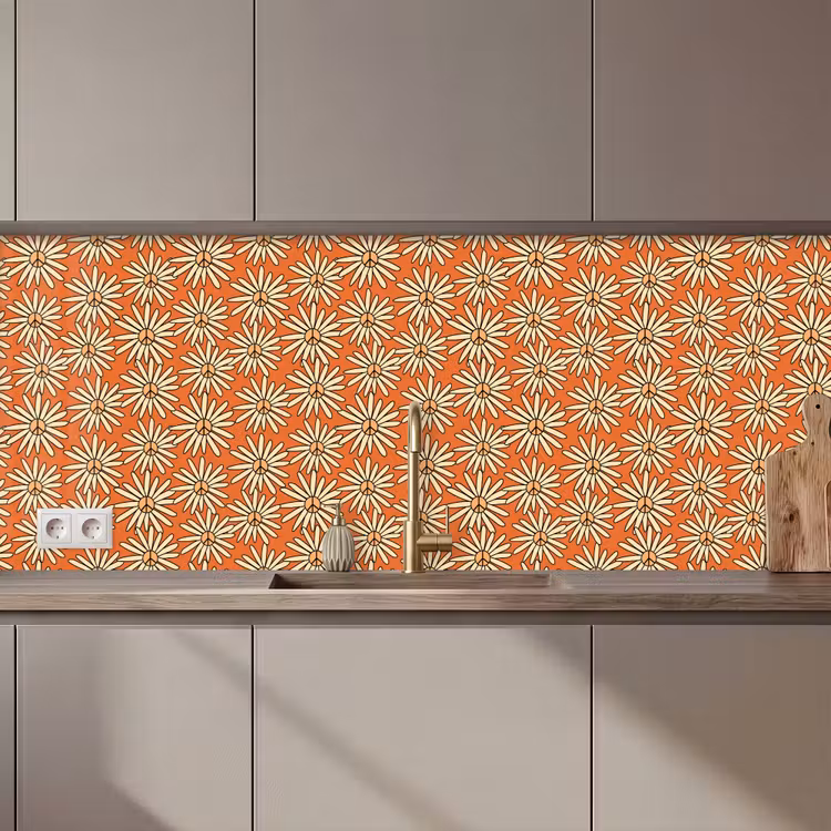 Kitchen splashback - Patterns - Vintage - Flower - Orange — 1