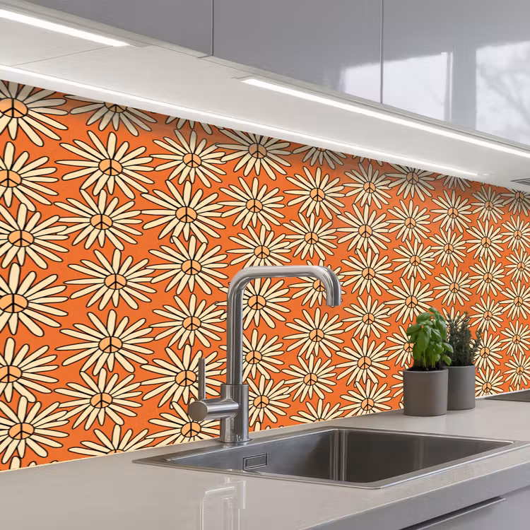 Kitchen splashback - Patterns - Vintage - Flower - Orange — 2