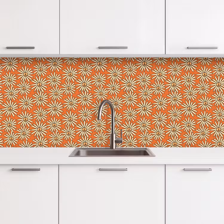 Kitchen splashback - Patterns - Vintage - Flower - Orange — 4