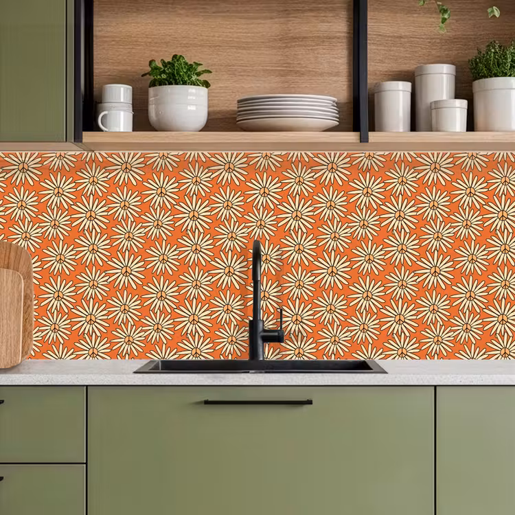 Kitchen splashback - Patterns - Vintage - Flower - Orange — 8