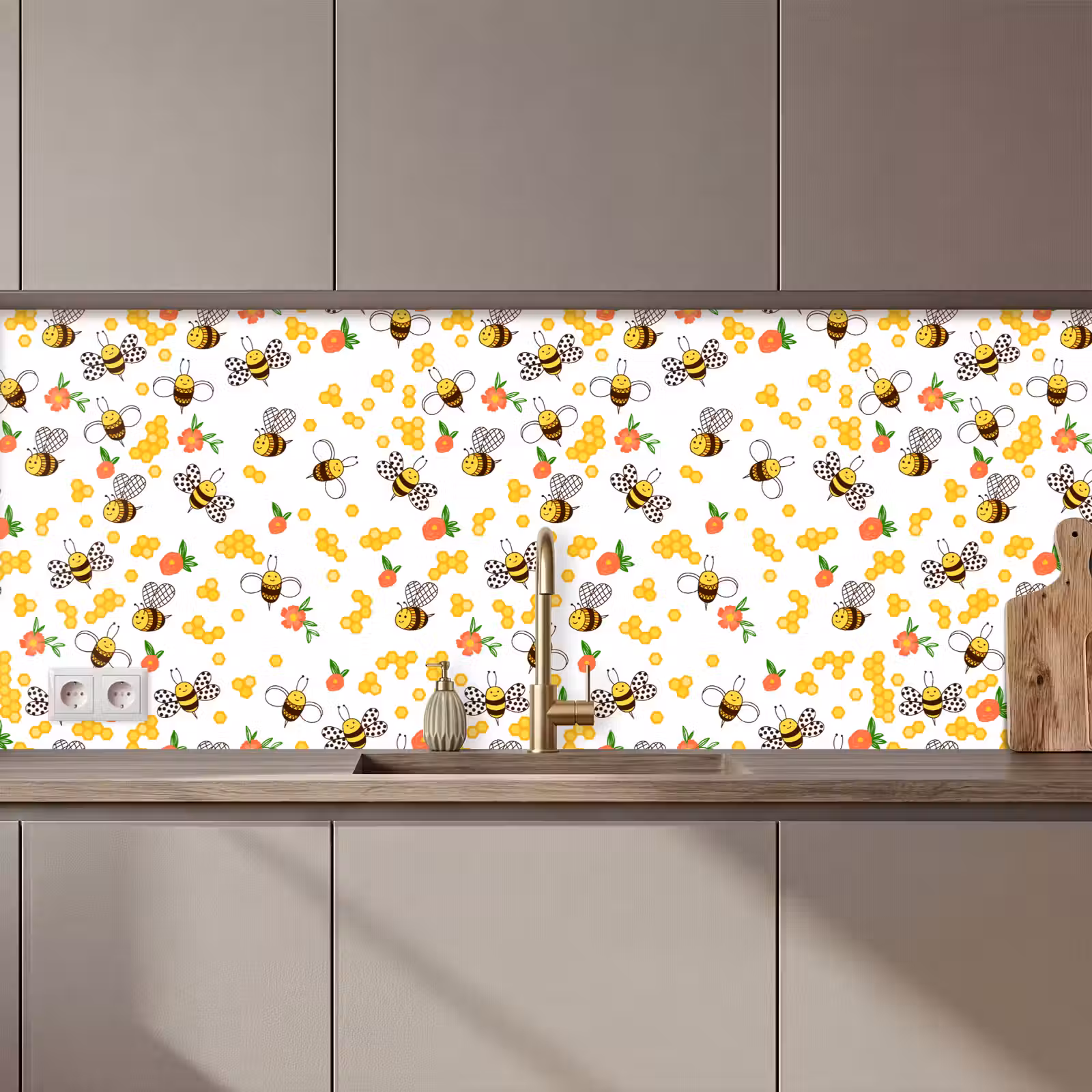 Kitchen splashback - Honey - Bee - Flowers - Patterns - Spring — 1