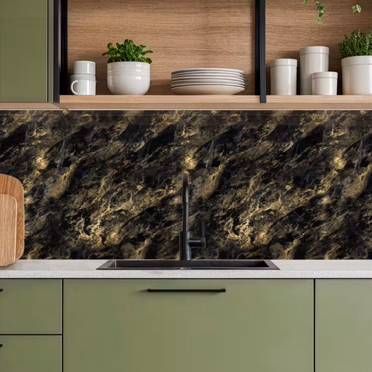 Kitchen splashback - Marble - Black - Gold — 8