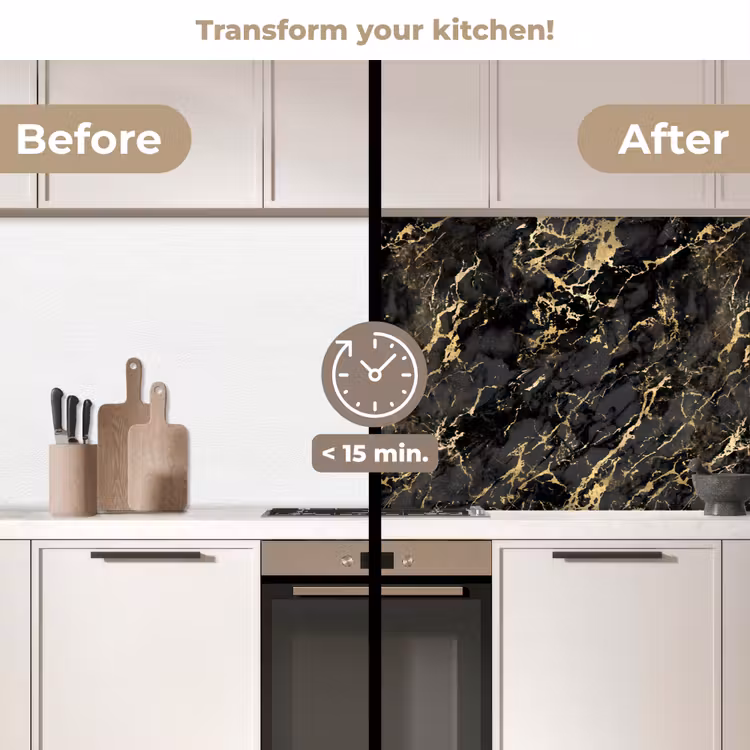 Kitchen splashback - Marble - Black - Gold Texture — 3