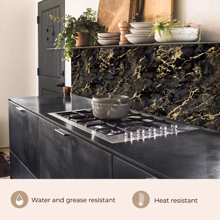 Kitchen splashback - Marble - Black - Gold Texture — 5