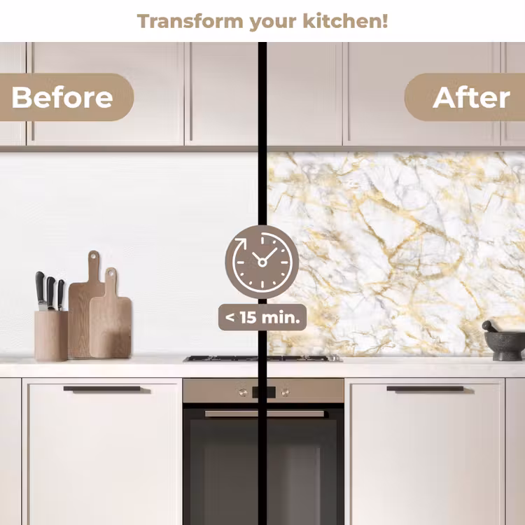 Kitchen splashback - Marble - White - Expressive - Gold accents — 3