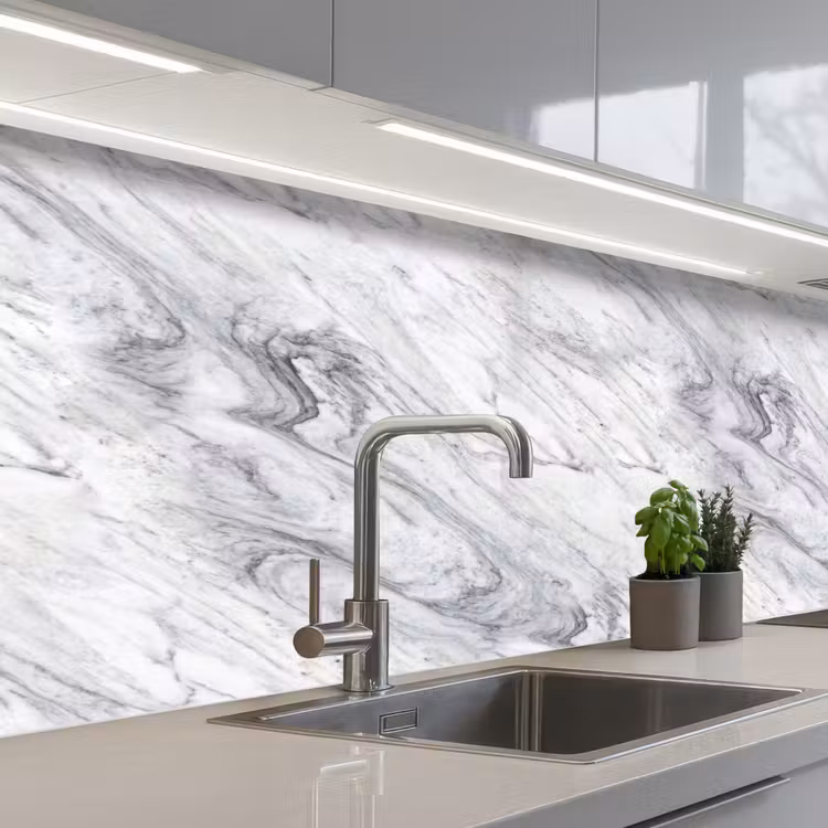 Kitchen splashback - Swirling - Gray texture - Marble - White — 2