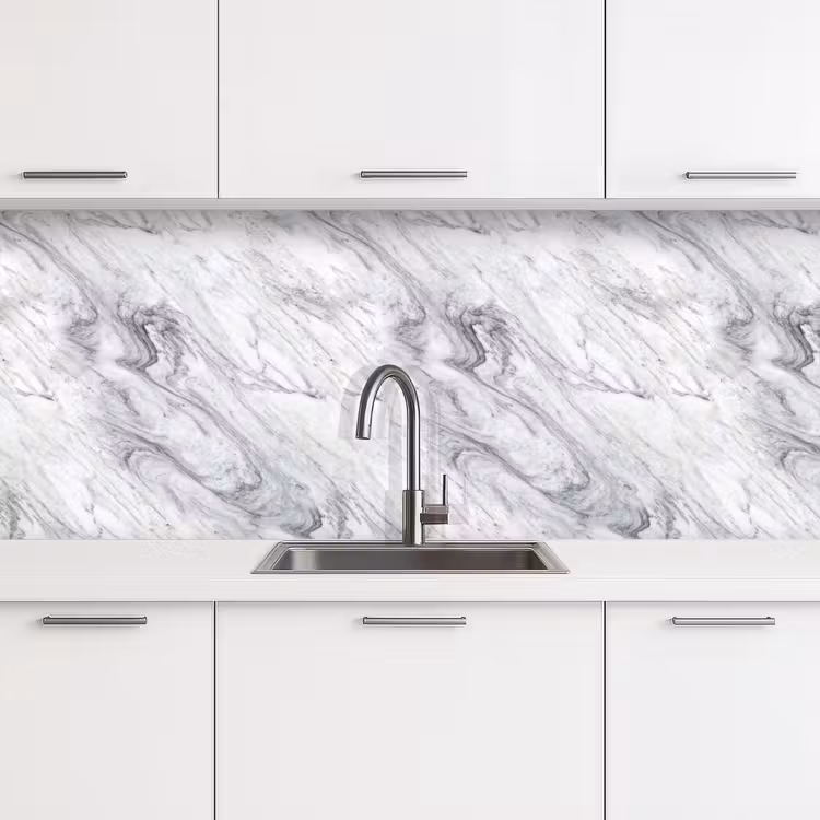Kitchen splashback - Swirling - Gray texture - Marble - White — 4