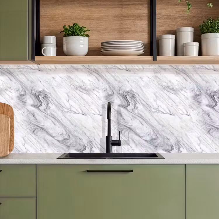 Kitchen splashback - Swirling - Gray texture - Marble - White — 8