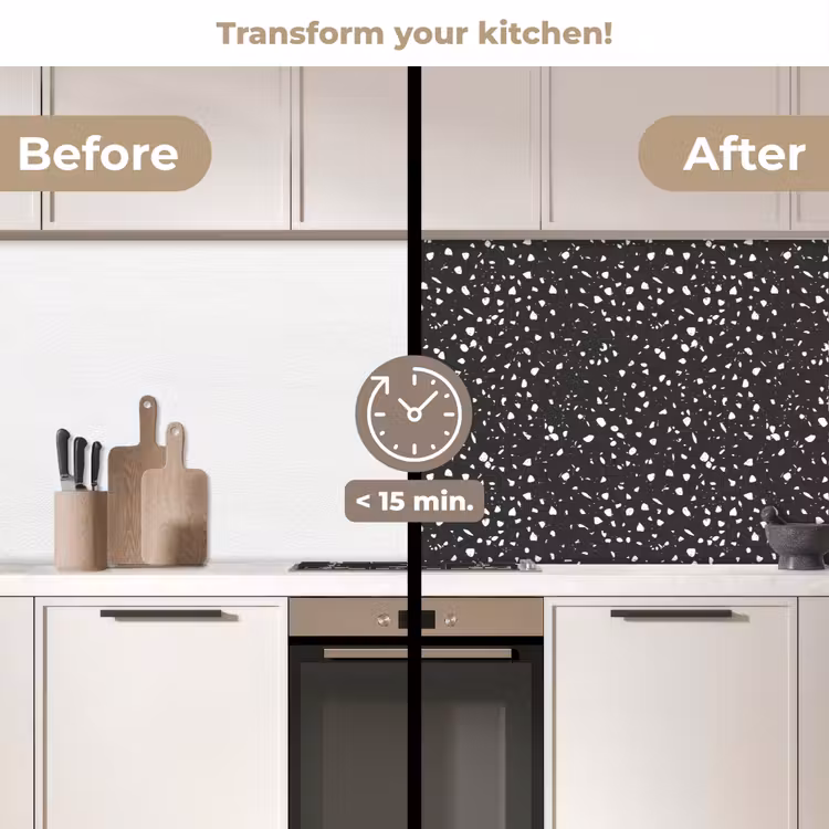 Kitchen splashback - Terrazzo - Pattern - Black - White — 3