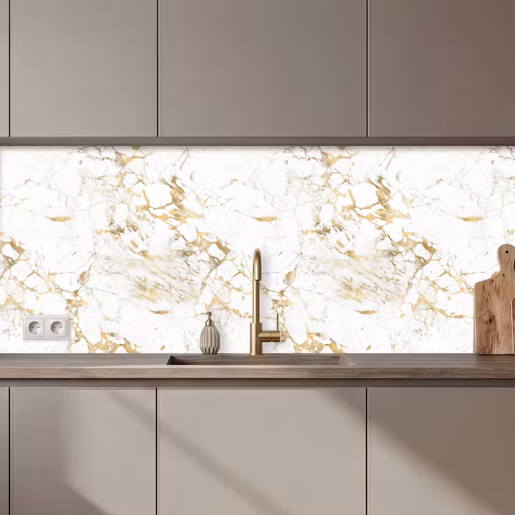 Kitchen splashback - White - Marble - Luxury - Gold — 1