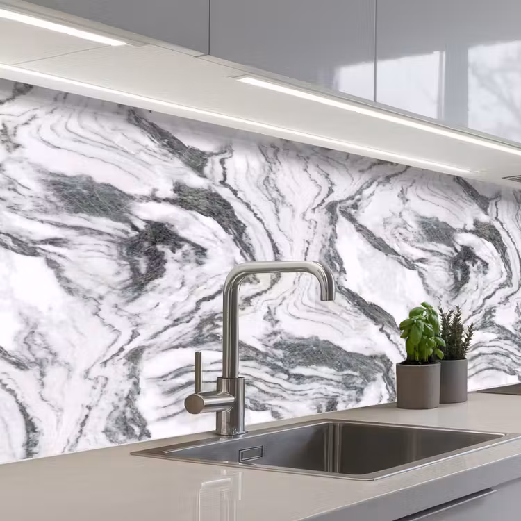 Kitchen splashback - White - Marble - Wavy - Graphite — 2