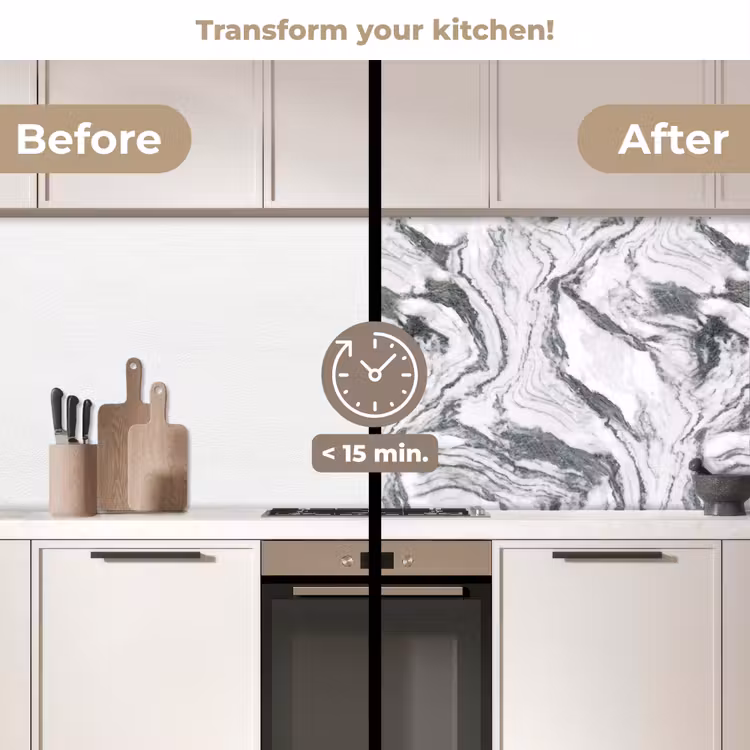 Kitchen splashback - White - Marble - Wavy - Graphite — 3