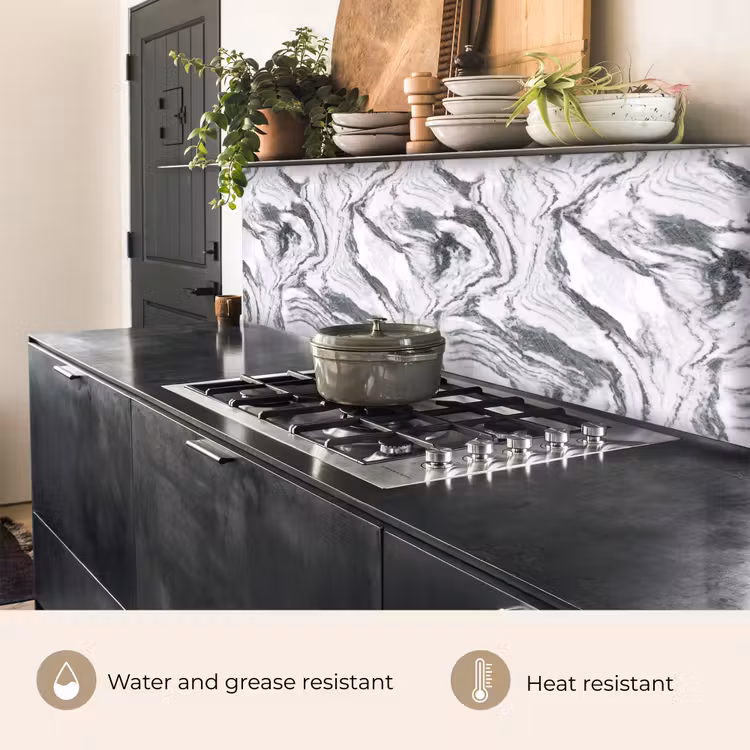 Kitchen splashback - White - Marble - Wavy - Graphite — 5