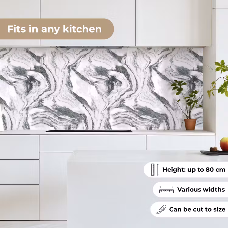 Kitchen splashback - White - Marble - Wavy - Graphite — 7