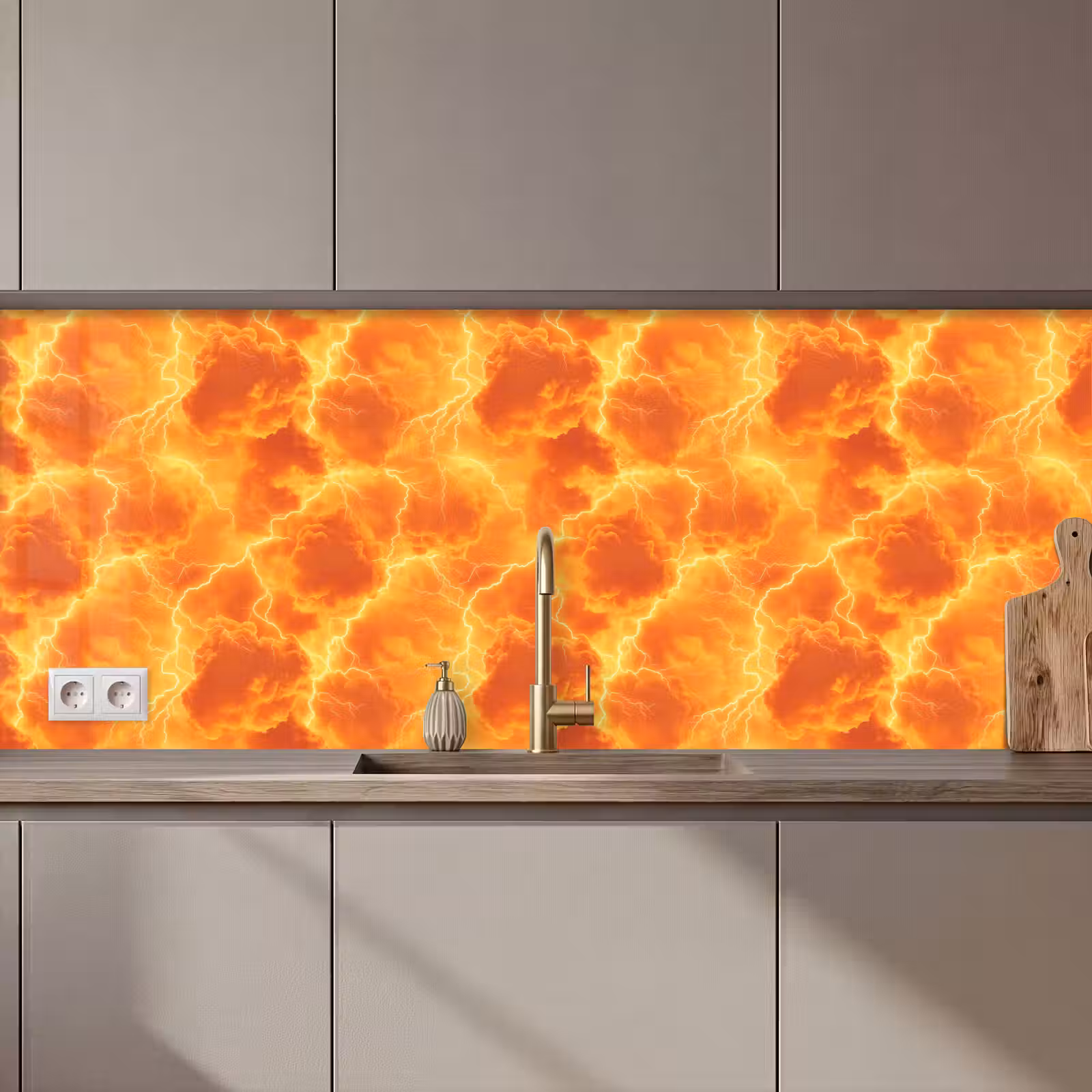 Kitchen splashback - Lightning - Storm - Orange — 1