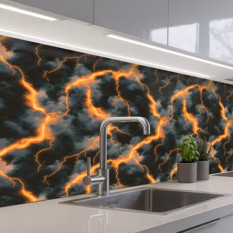 Kitchen splashback - Orange - Lightning - Clouds — 2
