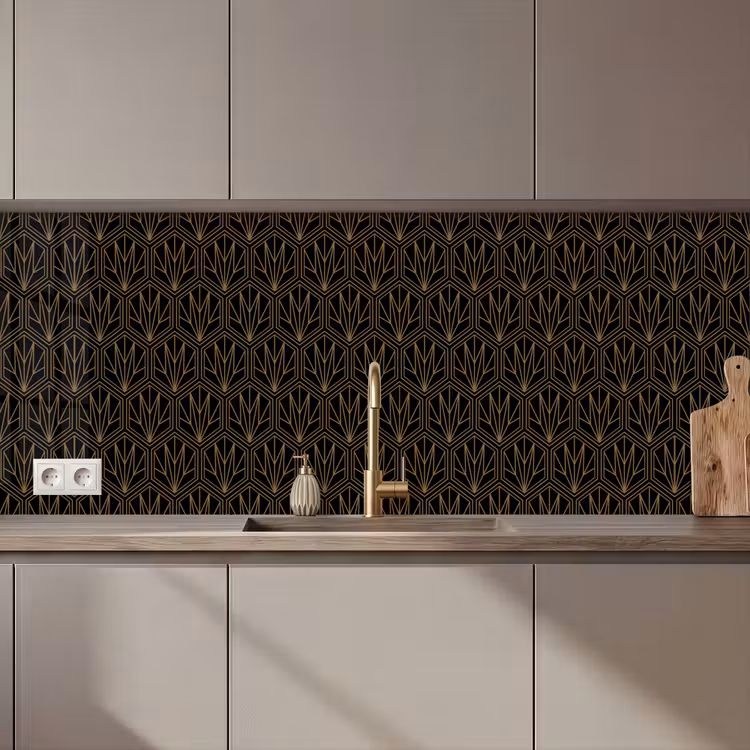Kitchen splashback - Gold - Black - Lines — 1