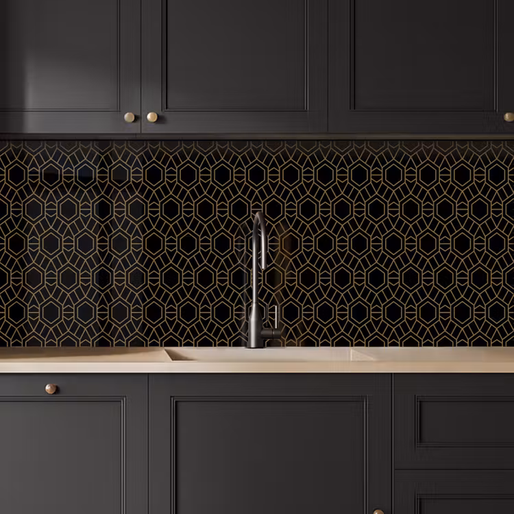 Kitchen splashback - Gold - Black - Rosette texture — 6