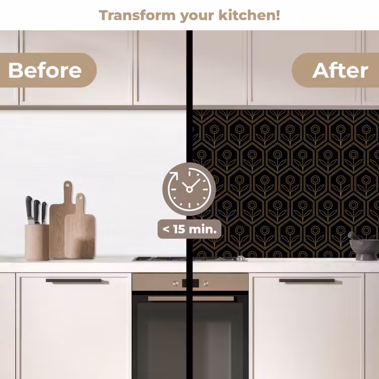 Kitchen splashback - Hexagon - Black - Gold - Flower — 3