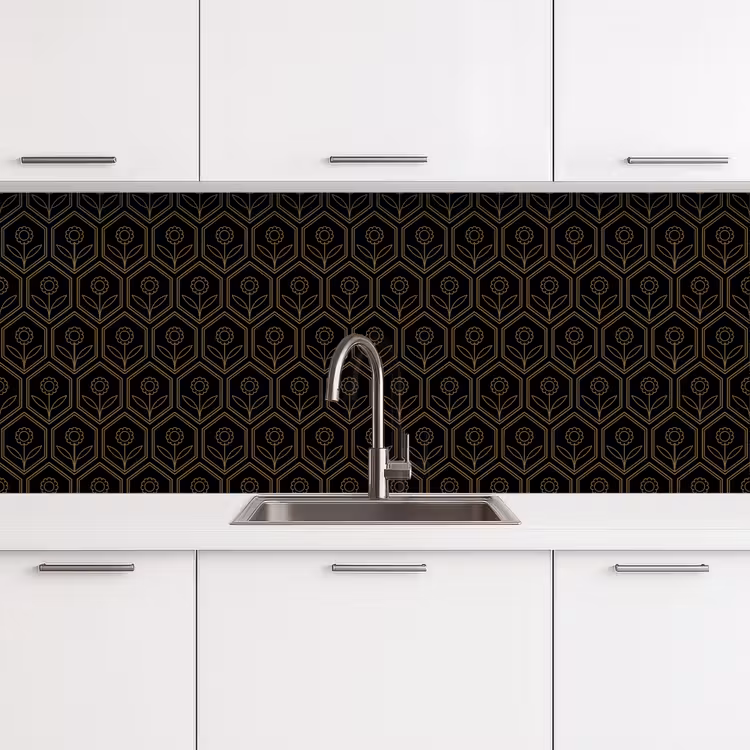 Kitchen splashback - Hexagon - Black - Gold - Flower — 4