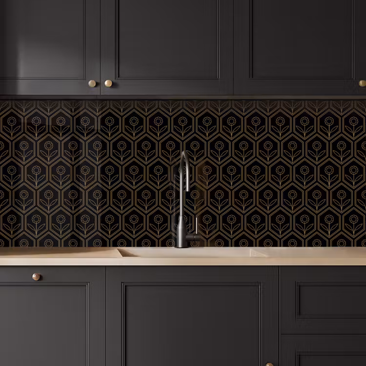 Kitchen splashback - Hexagon - Black - Gold - Flower — 6