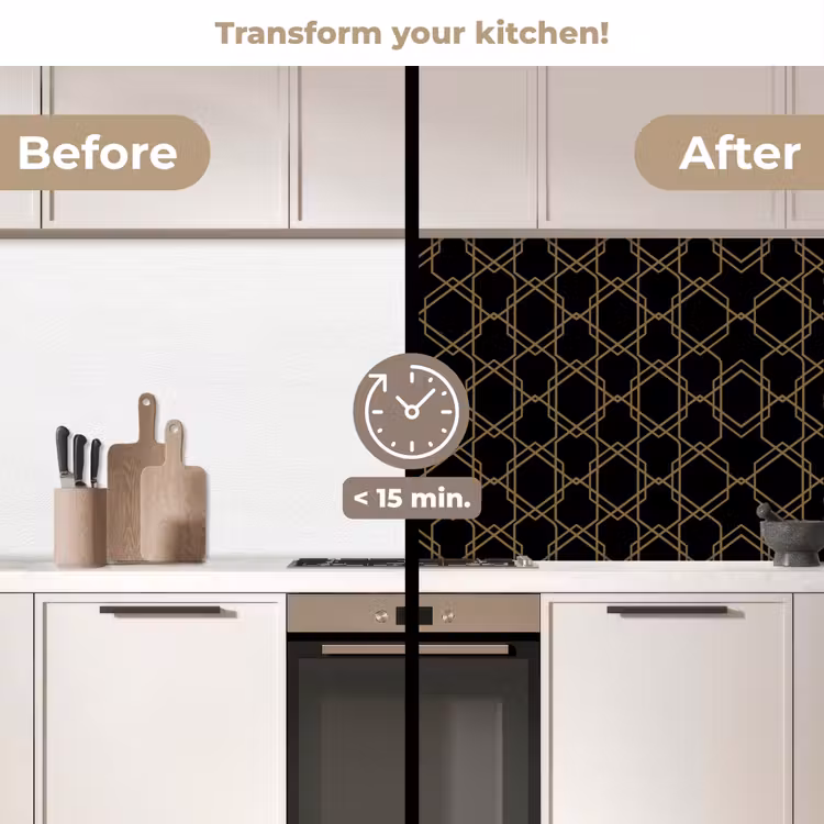 Kitchen splashback - Interlaced - Hexagons - Black - Gold — 3