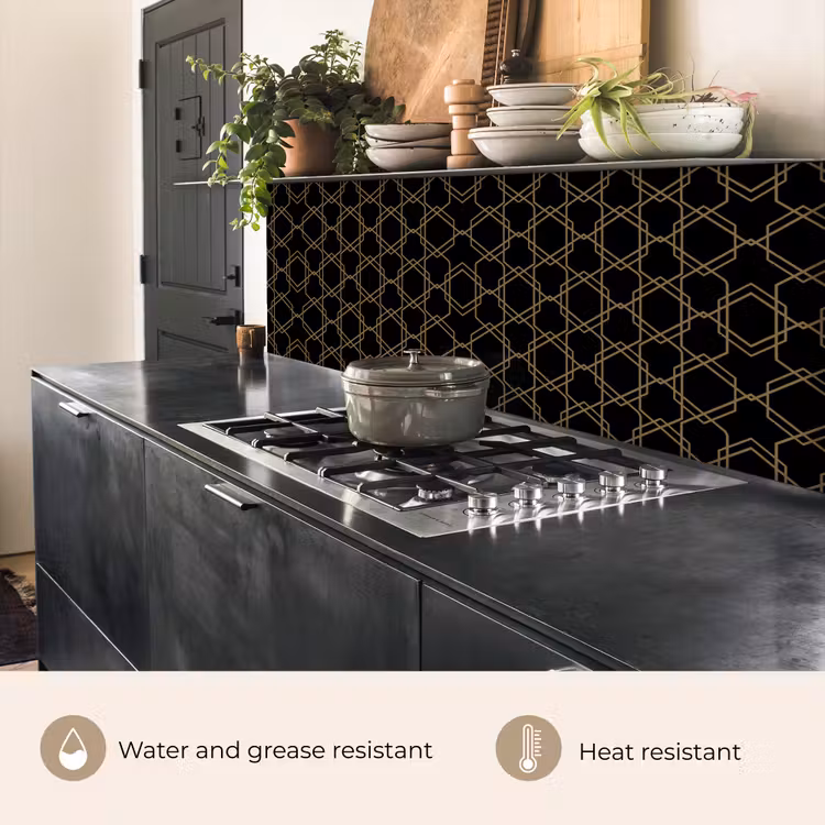 Kitchen splashback - Interlaced - Hexagons - Black - Gold — 5