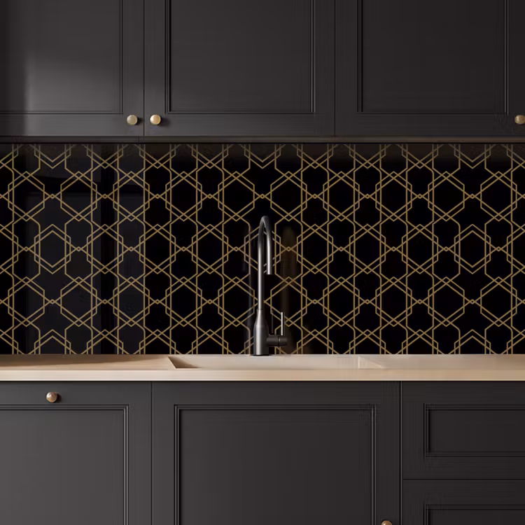 Kitchen splashback - Interlaced - Hexagons - Black - Gold — 6