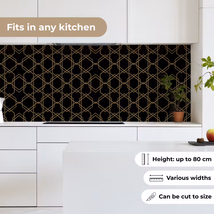 Kitchen splashback - Interlaced - Hexagons - Black - Gold — 7