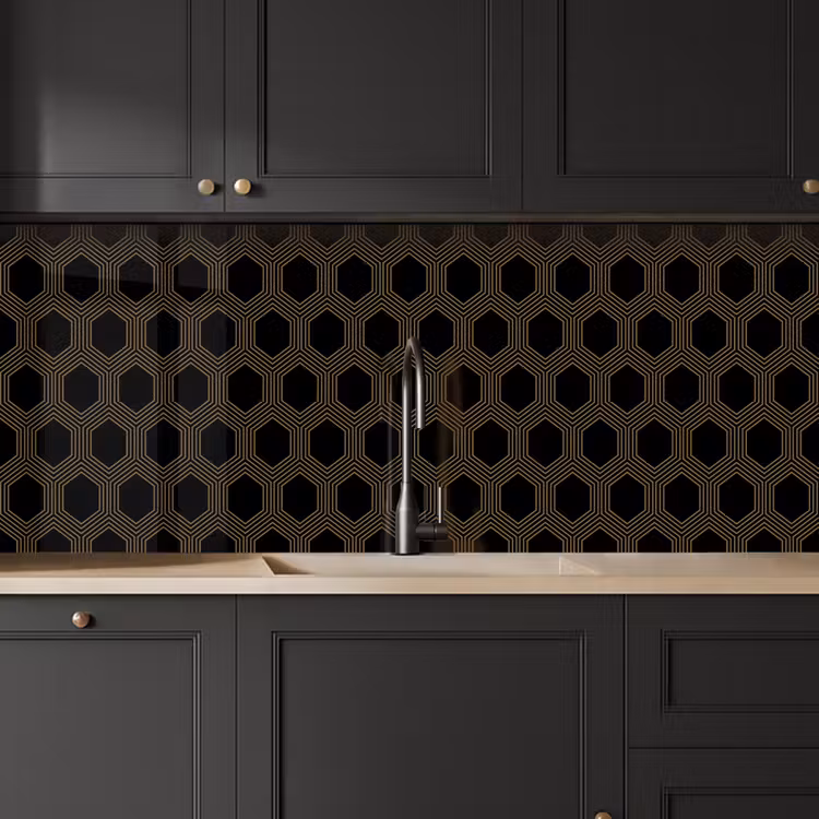 Kitchen splashback - Parallel - Gold - Black - beehive pattern — 6
