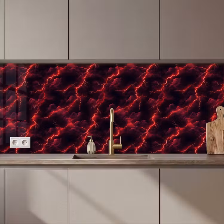 Kitchen splashback - Red - Thunderstorm - Lightning - Clouds — 1