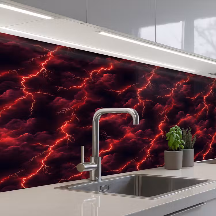 Kitchen splashback - Red - Thunderstorm - Lightning - Clouds — 2
